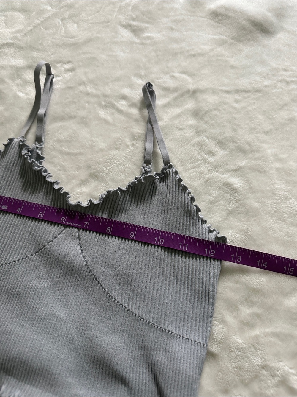 aerie Light Gray Ribbed Ruffle-Edge Cami - Picture 6 of 6